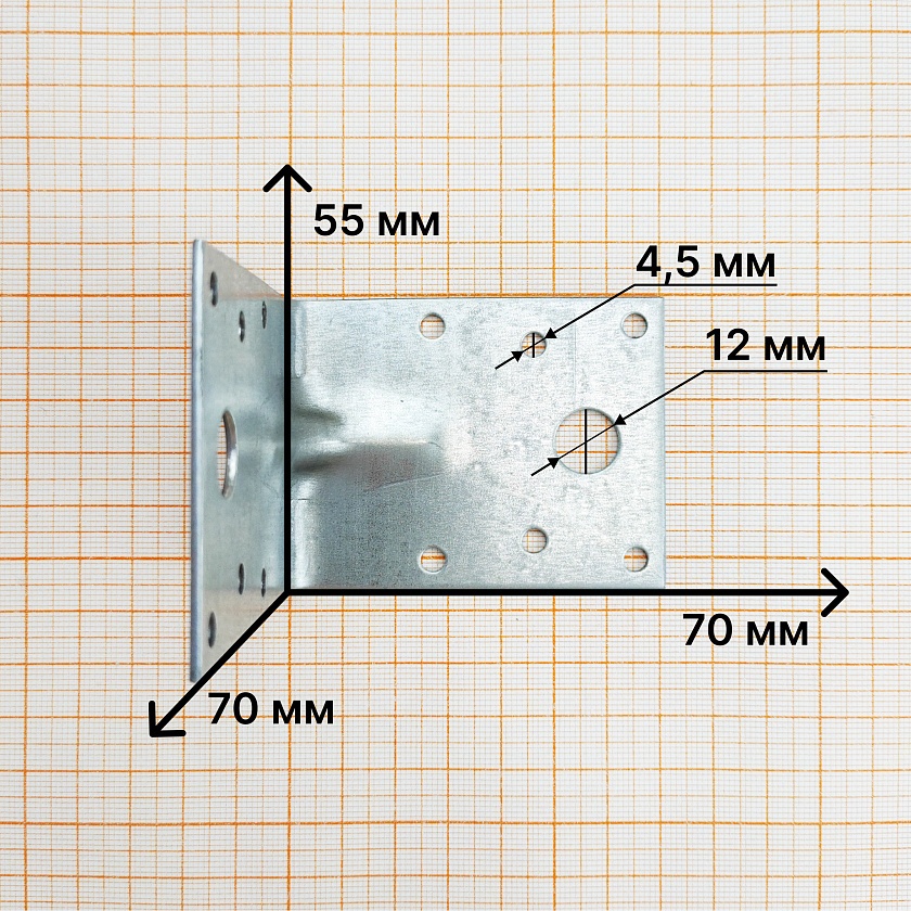 Крепежный уголок усиленный KUU 70х70х55х1,7-2, Zn