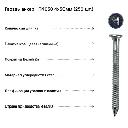 Гвоздь анкер HT4050 4х50мм (250 шт.) Гвоздь анкер HT4050 4х50мм (250 шт.)