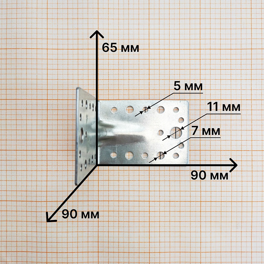 Крепежный уголок усиленный KUU 90х90х65х2.0, Zn