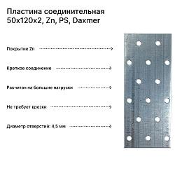 Пластина соединительная 50х120х2, Zn, PS, Daxmer