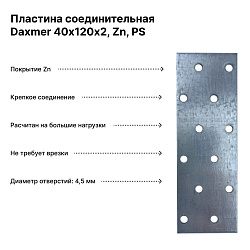 Пластина соединительная 40х120х2, Zn, PS, Daxmer